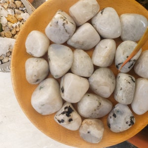 Rainbow moonstone tumbled stone tumbled moonstone with black tourmaline pebble polished pocket stone