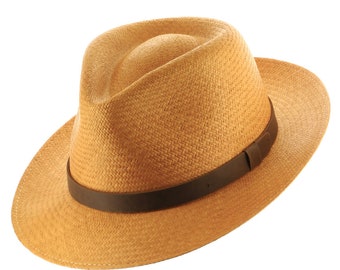 Ultrafino Gaucho Mens Dark Orange Straw Panama Fedora Hat