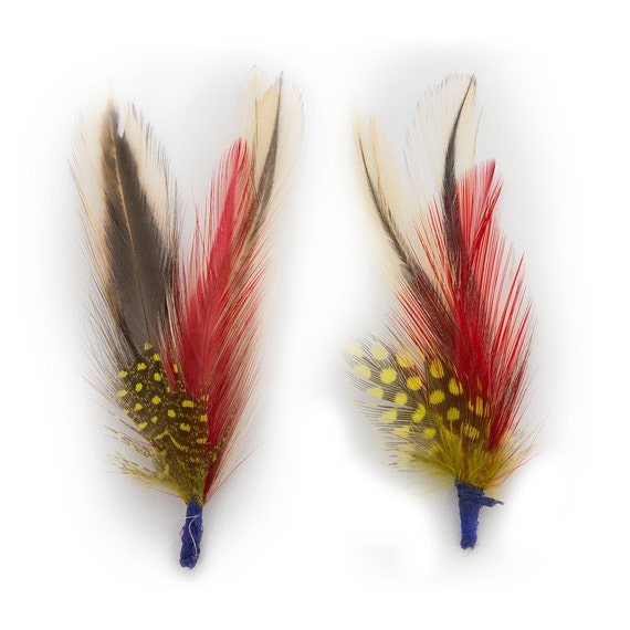 Bird Feathers 3 Premium Quality Exotic Plumes for Hats/Bridal or Any Arts  and Crafts Yellow and RED
