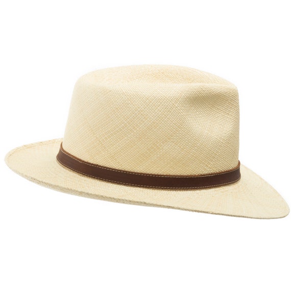 Traditionnel style classique brimmed véritable panama hat paille bande noire tissés à la main 