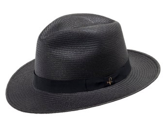 Ultrafino Bayfield Straw Panama Classic Fedora Hat with Feather