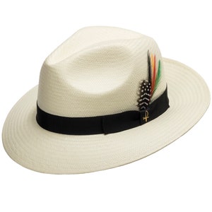 Ultrafino Fedora Gullport Classic Straw Panama Hat with Exotic Feather