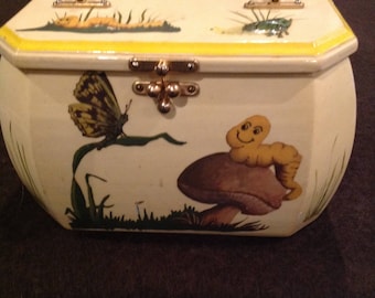 Beautiful whimsical vintage yellow decoupage pocketbook by H E  Stalinski