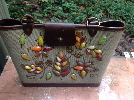 Vintage Enid Collins decorated canvas & leather ha