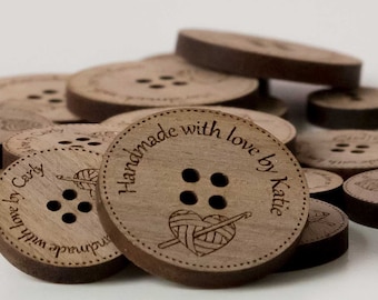 Personalised wooden buttons for crochet 1", 3/4" & 1/2" -  Personalized engraved flat back buttons,