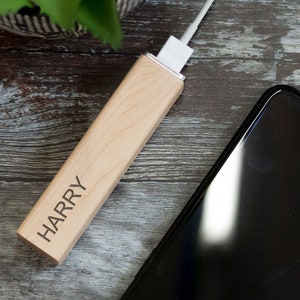 Personalized Maple 2200mAh  Power Bank Charger | LaserEngraved Powerbank. This makes a perfect small  gift or Tech stocking filler