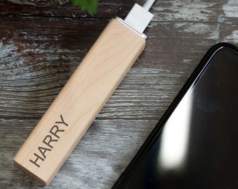 Personalized Maple 2200mAh  Power Bank Charger | LaserEngraved Powerbank. This makes a perfect small  gift or Tech stocking filler