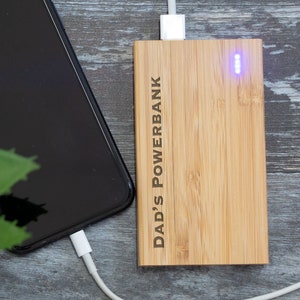 Personalized Power Bank, 4000mAh, Laser Engraved Bamboo Power Bank, Custom Wood Portable Charger, Personalized Travel Phone Charger