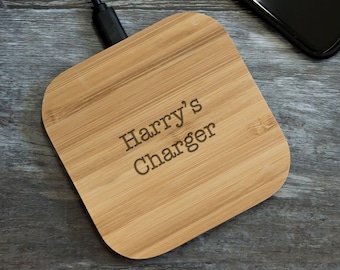 Wireless Phone Charger Personalized Bamboo Secret Santa  Xmas Gift, QI compatible,