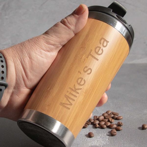 Eco Bamboo Travel Cup, Cadeau voor mama, gepersonaliseerd, geïsoleerde drankfles, theemok, Moederdag, Vaderdagcadeau