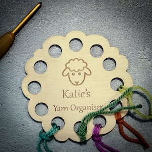 Yarn Organiser, Sheep themed thread organiser, Sycamore Laser engraved for crochet and cross stitch