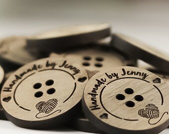 25mm Engraved Walnut Wood Buttons, Custom Knitting Crochet Embellishments