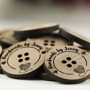 25mm Engraved wooden flat back buttons, Personalized and custom made buttons for knitting and crochet projects
