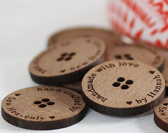 25mm Handmade Engraved Walnut Wood Buttons - Personalized Knitting, Sewing