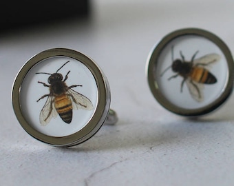 Boutons de manchette d’abeille avec insert d’impression de haute qualité| Idéal pour les anniversaires, les cadeaux de mariage, la fête des pères, Noël.