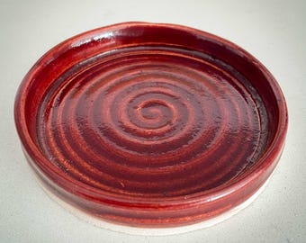 Hand Thrown Stoneware Tea Bag Holder: Brick Red Glazed Ceramic Spoon Rest