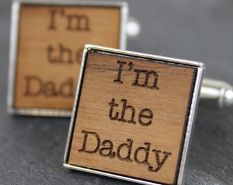 Dad Cufflinks laser engraved Walnut square Rhodium plated mens engraved wooden cufflinks,