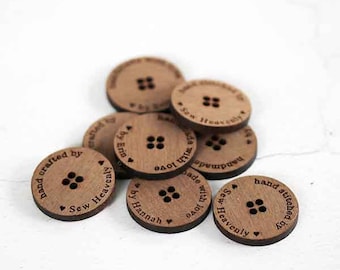 Personalized Engraved Walnut Wood Buttons, 15mm, Handmade