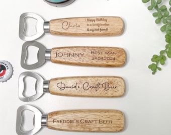 Personalised Bottle Opener, wooden bottle opener, bridal partygifts Fathers Day, Birthday Gift for Dad, Groomsman gifts,