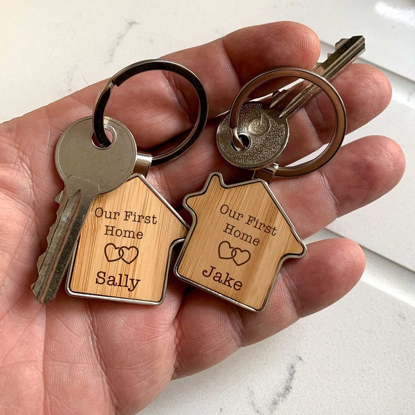 Our First Home Keyring, Bamboo Key Chain,  Moving House,  First Home,  Wooden Personalised Keyring, Wooden Gift , New home Gift