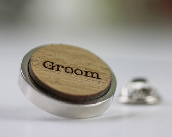 wedding party pins for bridal party, groomsman, best man, lapel pin,  laser cut wood