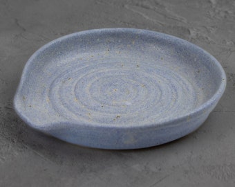 Hand Thrown Stoneware Spoon Rest, Morning Rain Glaze Ceramic Dish