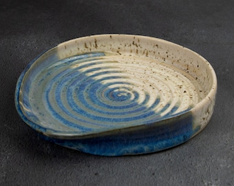 Hand Thrown Stoneware Spoon Rest, Glazed Ceramic Kitchenware, Blue Denim Finish