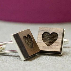 Heart cufflinks wedding cufflinks love cufflinks engagement cufflinks walnut cufflinks laser engraved image 3