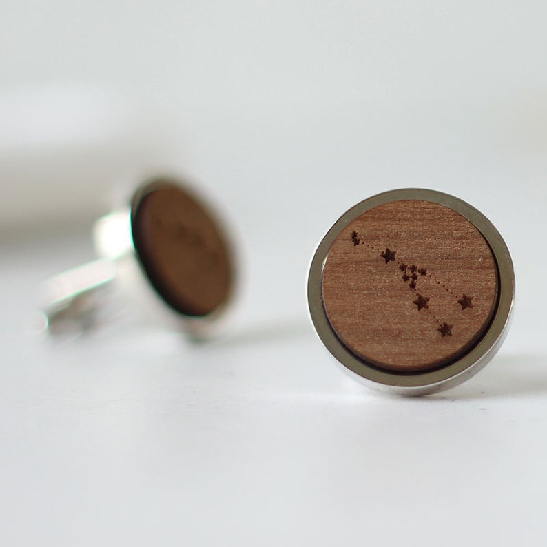 Constellation cufflinks, luxury engraved Starsign gifts for men, Zodiac star sign, wooden personalised gift, a perfect Father's day gift image 3