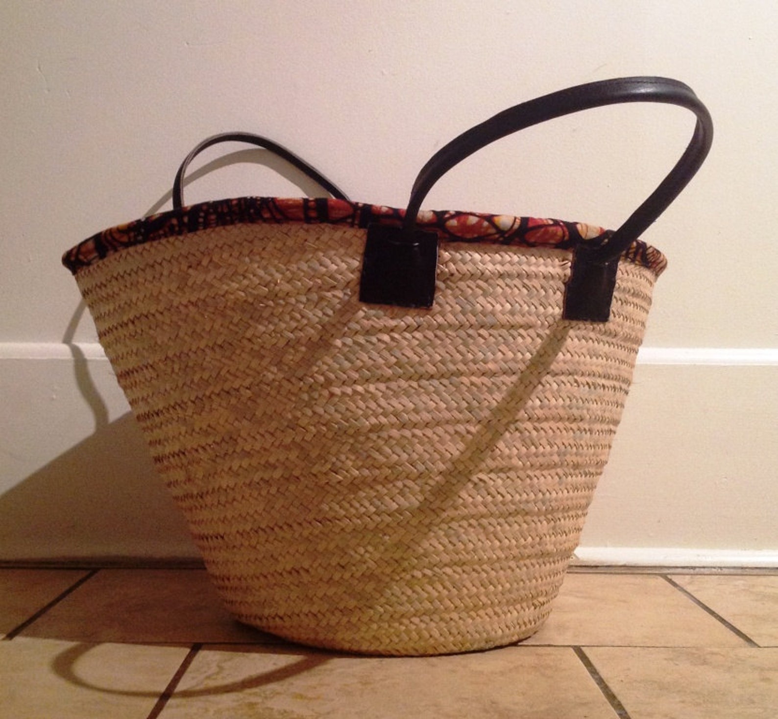 African Hand Woven Market Basket Market Tote Fabric/leather Etsy Canada