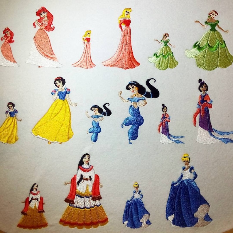 8 Disney Princesses 2 size machine embroidery design Etsy