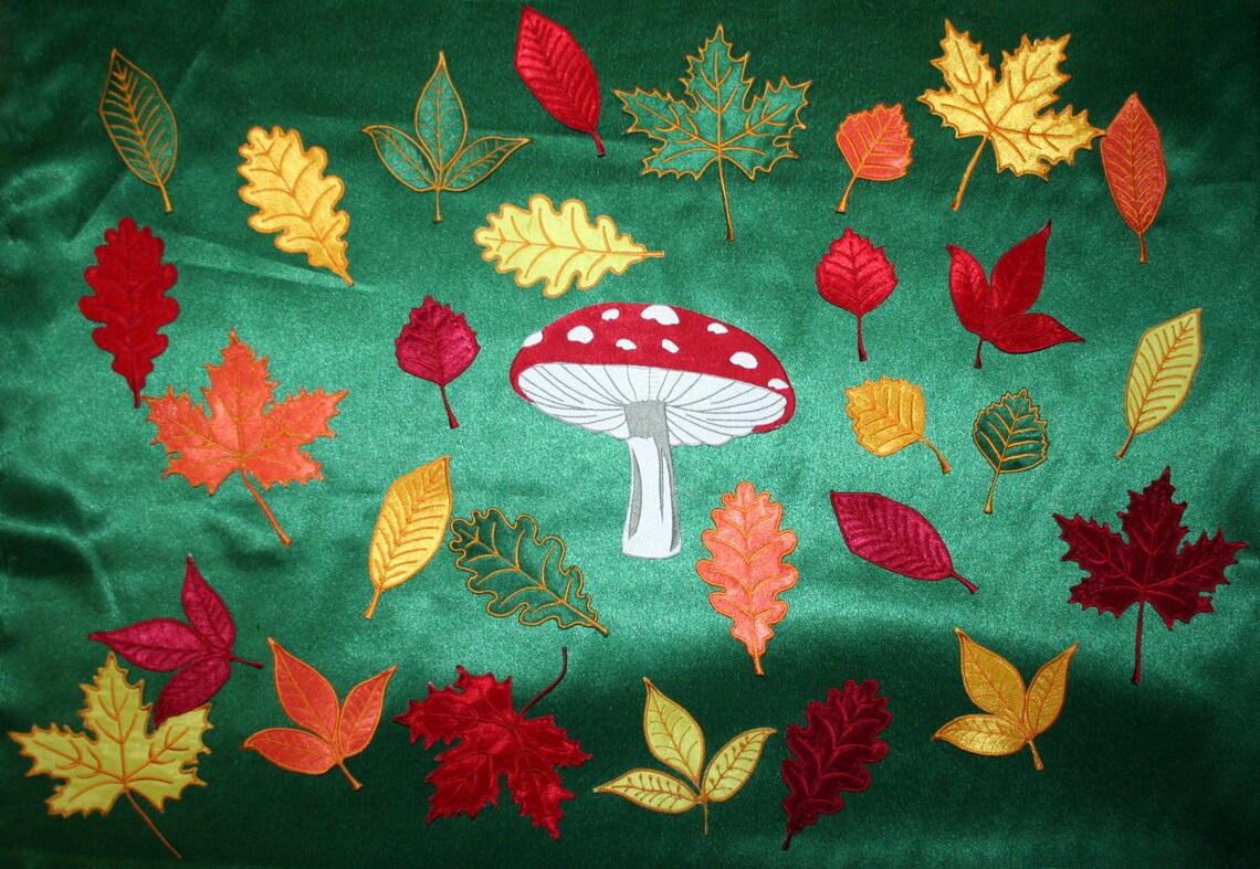 Autumn leaves doublesided embroidery machine embroidery Etsy