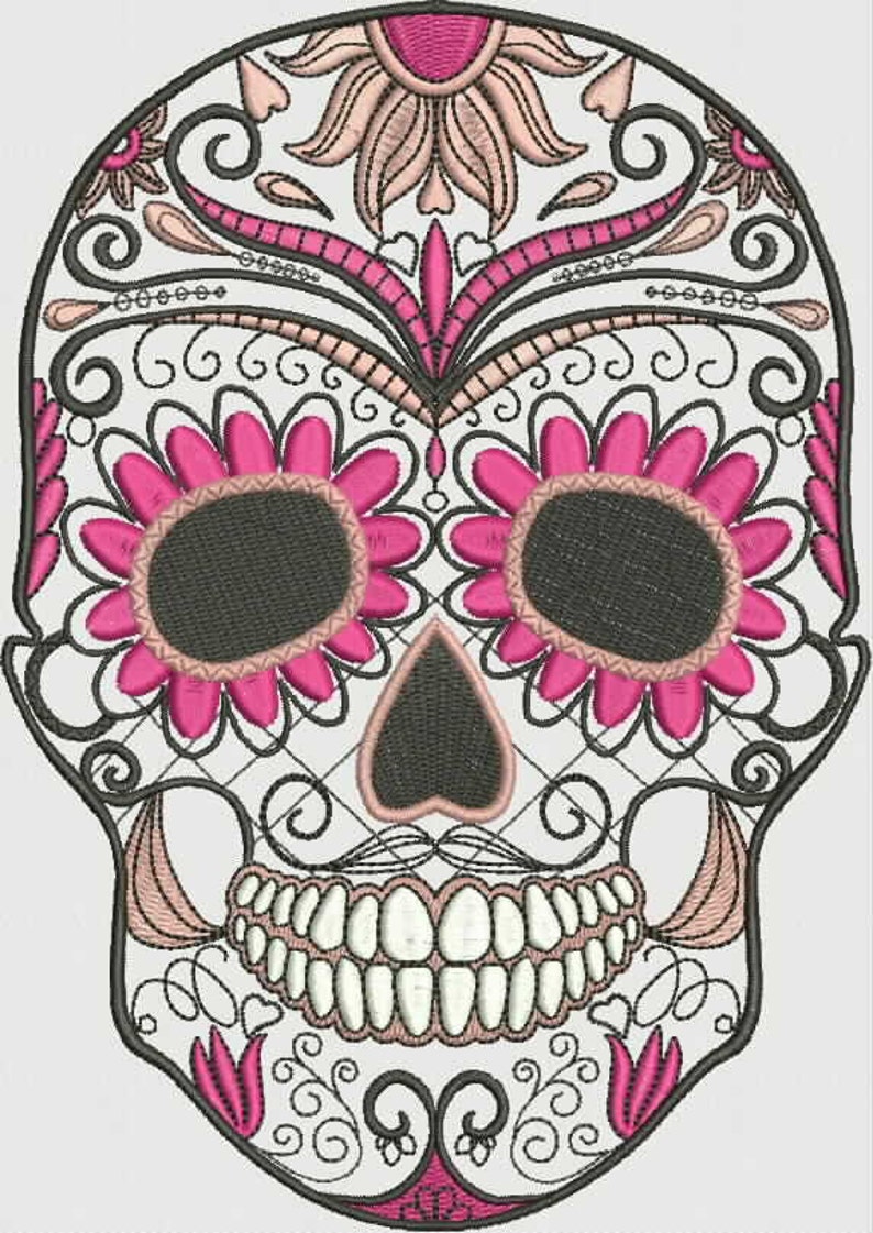 Sugar skull machine embroidery design three sizes instant Etsy