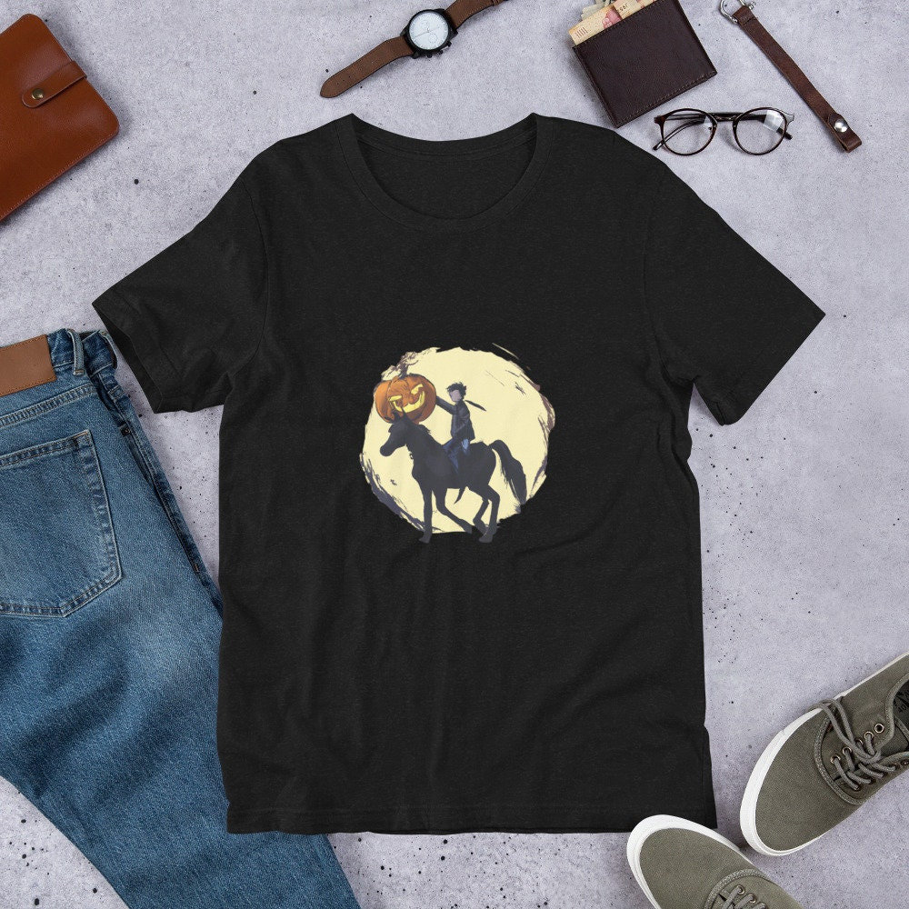 Discover Halloween Kürbis Pferde Reiter Unisex T-Shirt