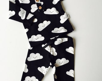 Baby Boy Black/white happy clouds pajama