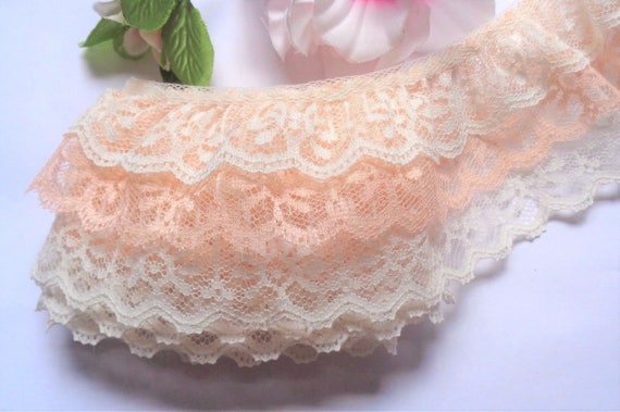 Ruffled Lace 3//4 inch wide peach//white color selling by the yard