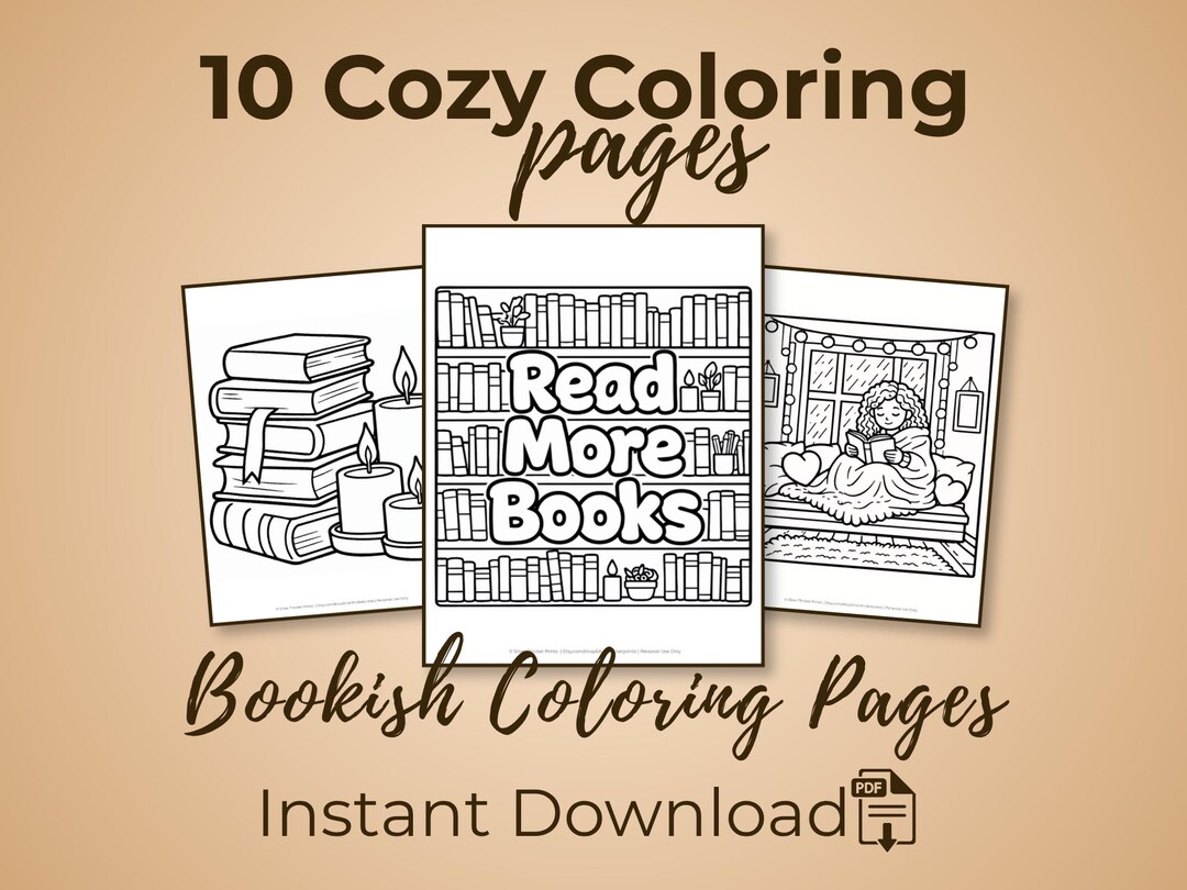Cozy Book Lover Coloring Pages Printable, Reading Nook Designs, Adult ...