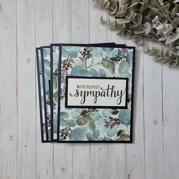 Navy/Floral With Sympathy Card Set, Condolence Card, Floral Sympathy Card, Muted Floral Card, Eucalyptus Card