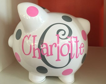 Piggy Bank-Personalized Piggy Bank-large piggy bank- piggy bank for girls-girls piggy bank-new baby gift-piggy bank Charlotte font