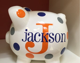 Personalized Lg 9”Piggy Bank-Piggy Bank-piggy bank for boys-Piggy Bank personalized-boys Piggy Bank-boys piggy banks-piggy bank Jackson font