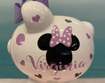 Personalized Large Piggy bank,Minnie Mouse Piggy Bank, piggy banks for girls,piggy bank,Large ceramic piggy bank,Piggy bank with bow