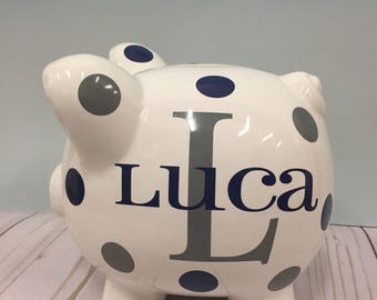 Personalized Piggy Bank-Piggy Bank-Childrens Piggy Bank- Custom Piggy Bank- Piggy Bank for Boys- piggy bank Luca font