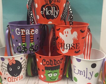 Personalized Halloween Bucket-Halloween bucket personalized- trick or treat bucket- personalized Candy bucket-Candy Pail-pick your Design
