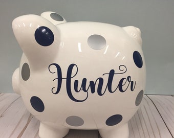 Piggy Bank- Personalized Piggy Bank-9”large piggy bank-Piggy Bank for boys- piggy bank boys-custom piggy bank- Hunter Script Font