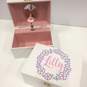 Kinder personalisierte Schmuckschatulle, personalisierte Musik Schmuckschatulle, Schmuckschatulle für Mädchen, kundenspezifische Ballerina Schmuckschatulle, Blumenmädchen Geschenk