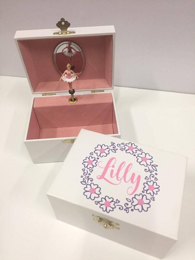 Personalized Musical Jewelry Box, Jewelry Box for Girls, Custom Ballerina Jewelry Box, Personalized Jewelry Box with Music, Flower Girl Gift 