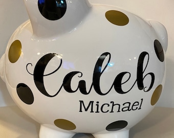 Personalized large piggy bank-Piggy bank for boys-Piggy bank for girls-Piggy bank -Custom piggy bank-Piggy bank Hunter font and middle name