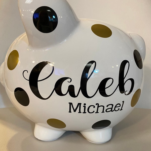 Personalized large piggy bank-Piggy bank for boys-Piggy bank for girls-Piggy bank -Custom piggy bank-Piggy bank Hunter font and middle name