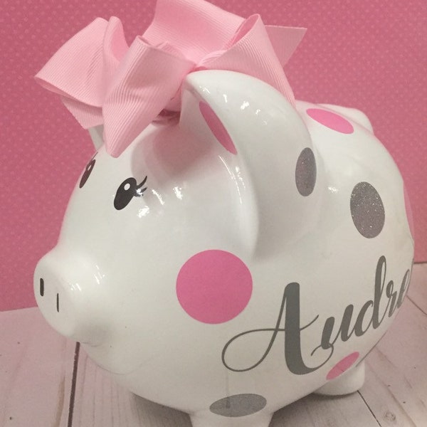 large Piggy Bank - Personalized Piggy Bank-piggy bank-Piggy bank for girls-Large piggy bank-Piggy bank with bows
