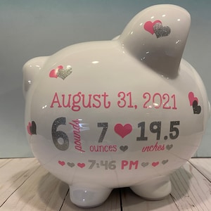 Personalized large piggy bank-Piggy bank for boys-Piggy bank for girls-Piggy bank -Custom piggy bank-Piggy bank Birth Stats